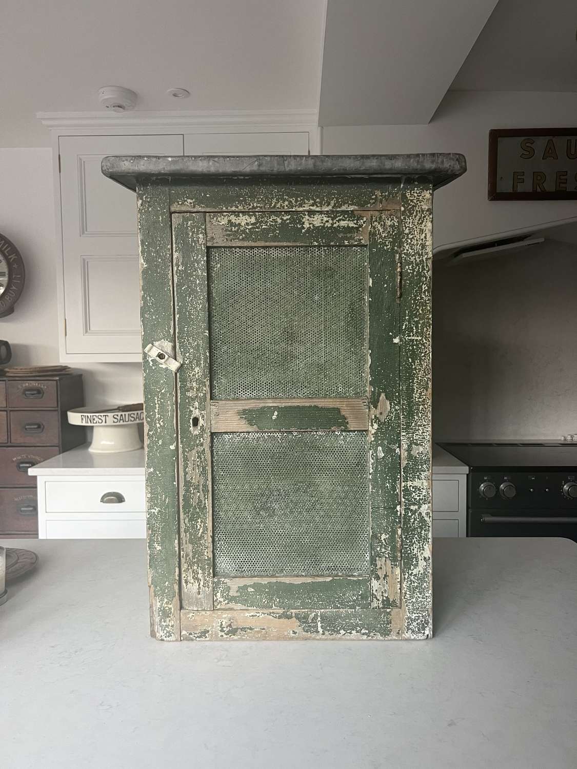 Late Victorian Food Safe with Lead Top in its Original Paint.