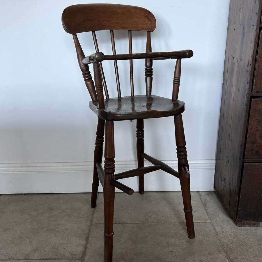Victorian Childs Elm & Beech Slat Back High Chair with Foot Rests