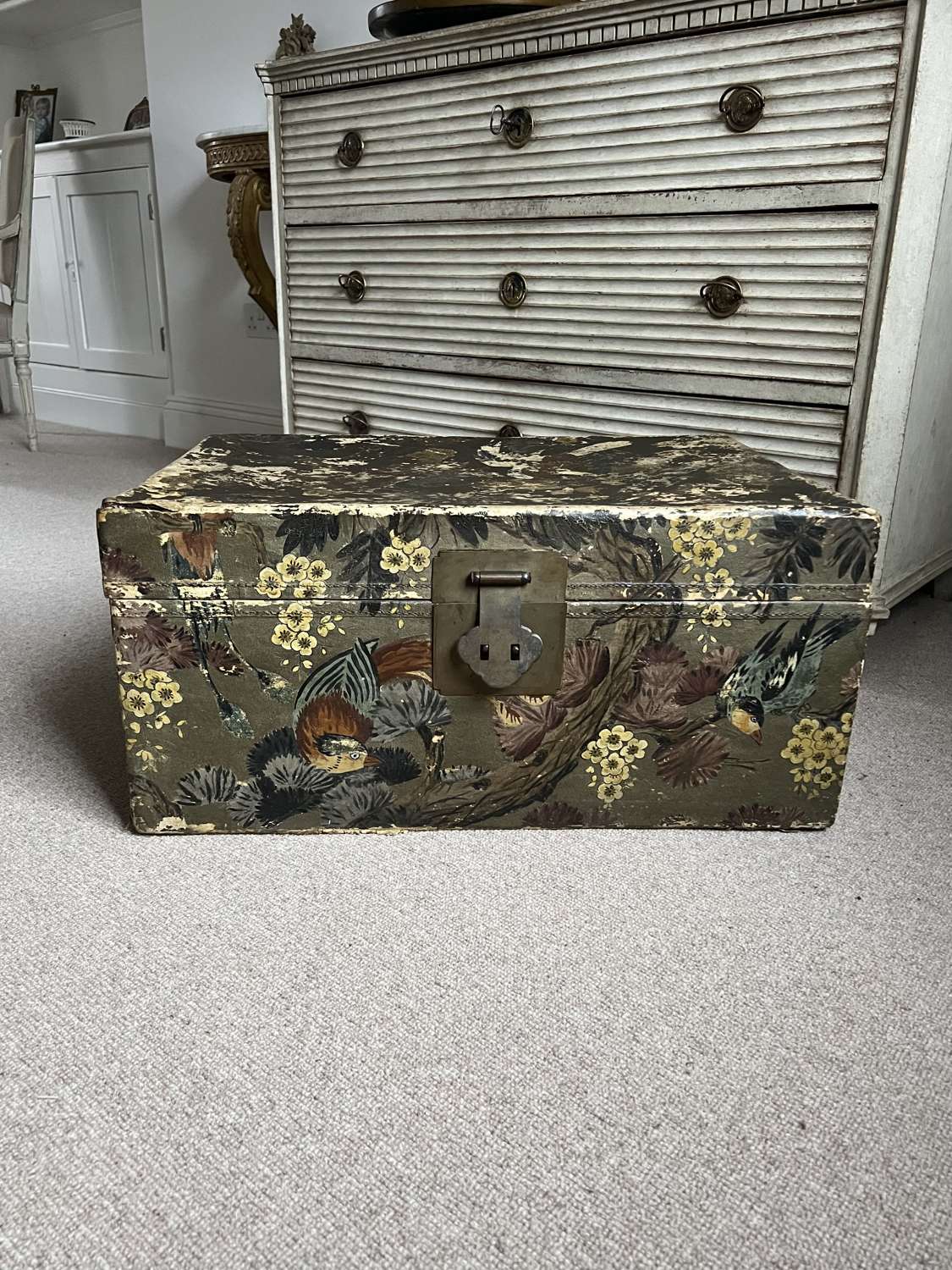 Early 20thC Japanese Hand Painted Vellum Marriage Chest.