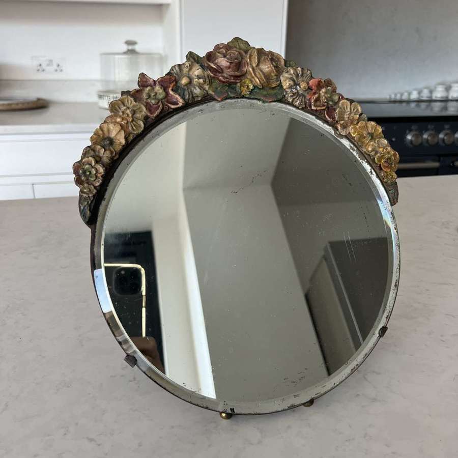 1930s Good Sized Floral Topped Barbola Mirror