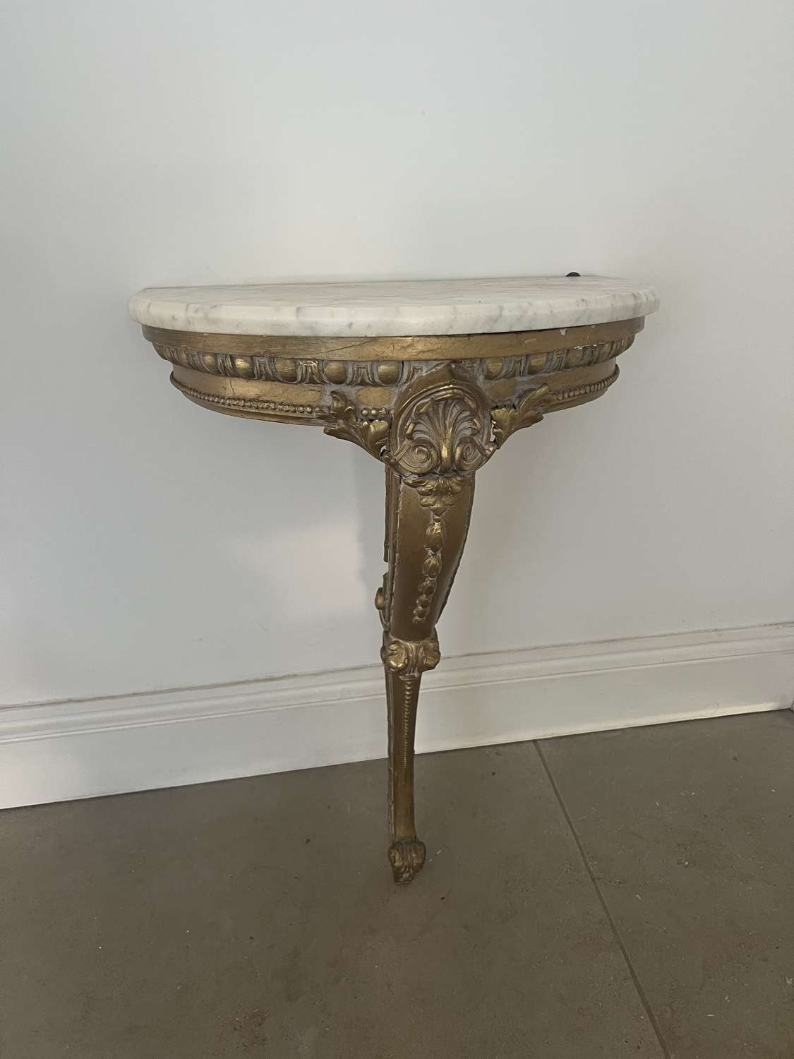 Late Victorian Giltwood Console Table with Original White Marble Top