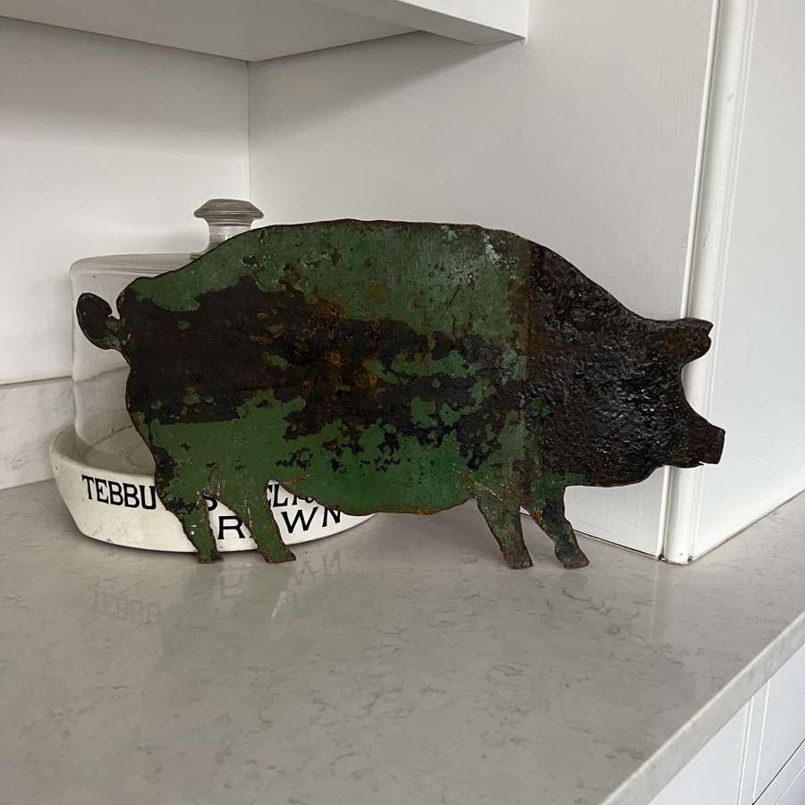 Section of a Farms Early 20thC Iron Tank Made Into Pig - Great Paint