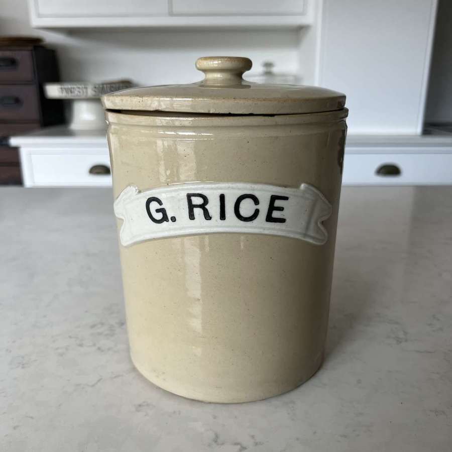 Late Victorian Large Stoneware Kitchen Jar with Orig Lid - G.RICE
