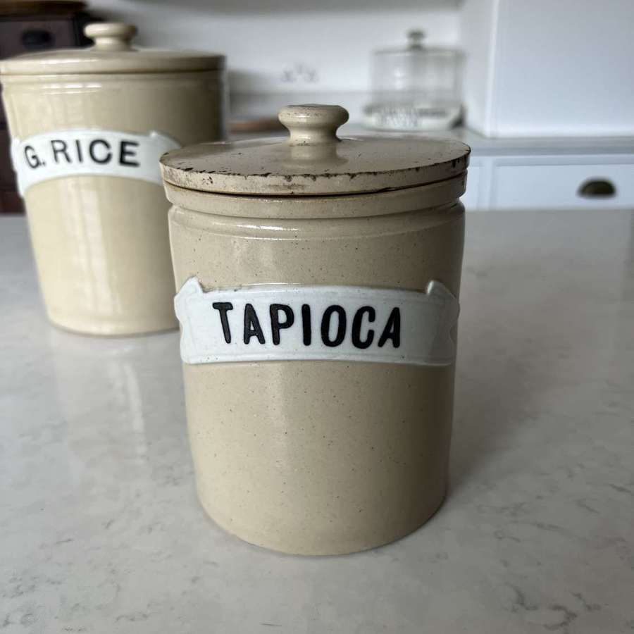 Late Victorian Stoneware Kitchen Jar with Orig Lid - Tapioca