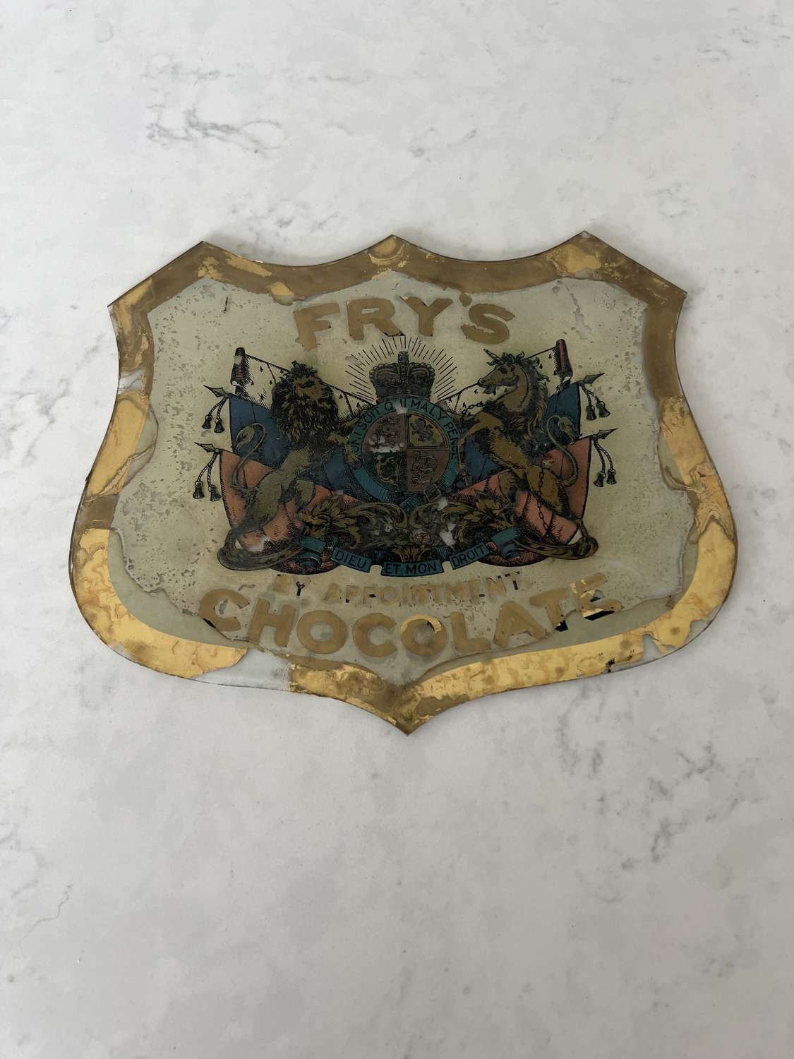 Late Victorian Glass Advertising By Appt Shield for Frys Chocolate