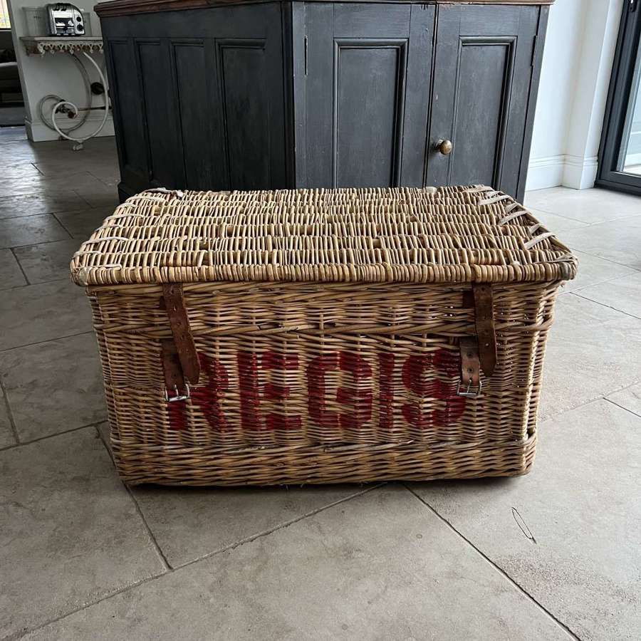 Large Early 20thC REGIS Laundry Basket with Orig Leather Straps