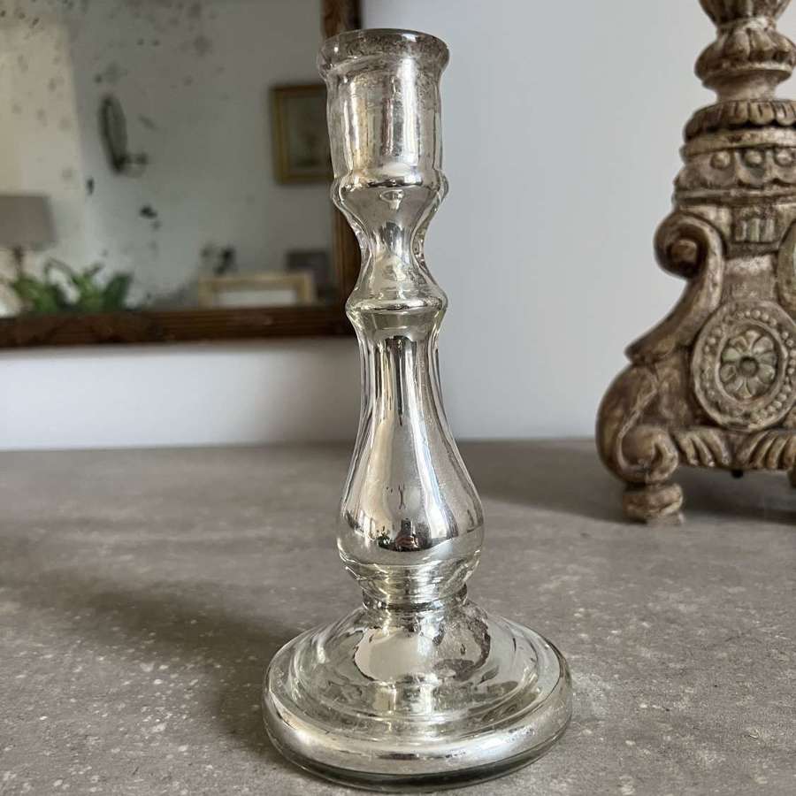 Genuine Victorian Mercury Glass Candlestick - Good Pontil Mark