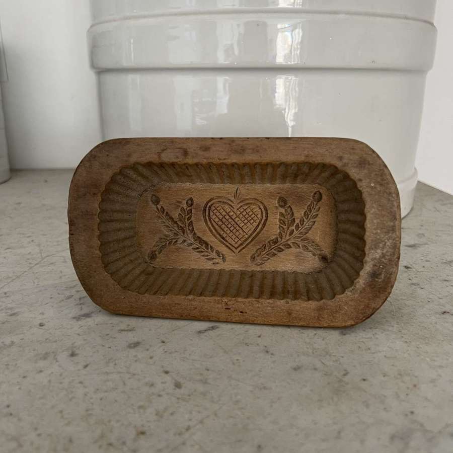 Early 20th Century Carved Treen Butter Stamp Mould with Heart