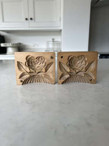 Quality Late Victorian Carved Treen Two Part 3D Butter Mould