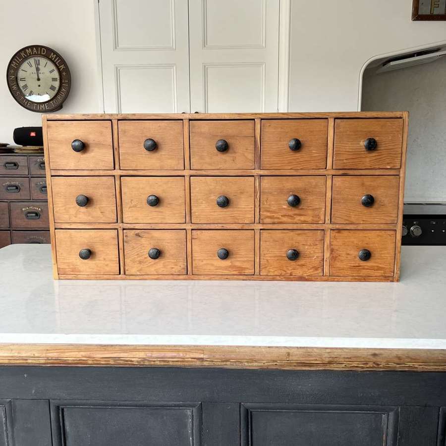 Superb Victorian Pine Bank of Fifteen Drawers with All Original Knobs