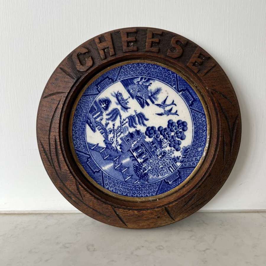 Scarce Early 20thC Hand Carved Cheese Dish with Willow Pattern Inner