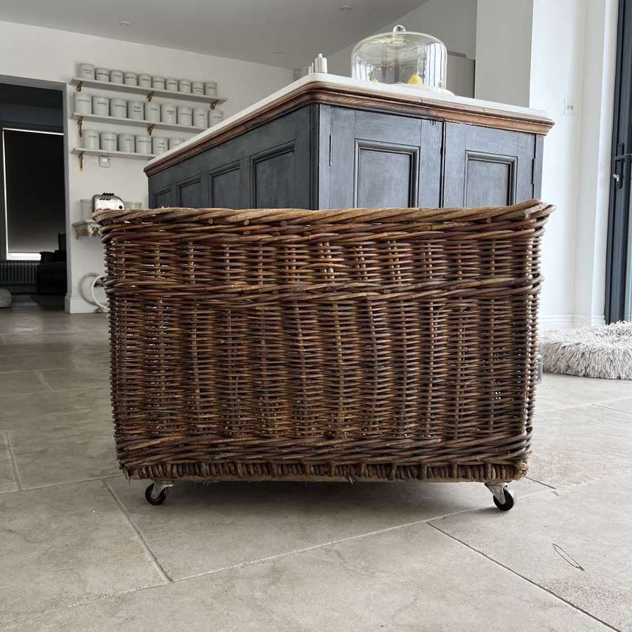 Lovely Condition Antique Mill Basket on Original Castors