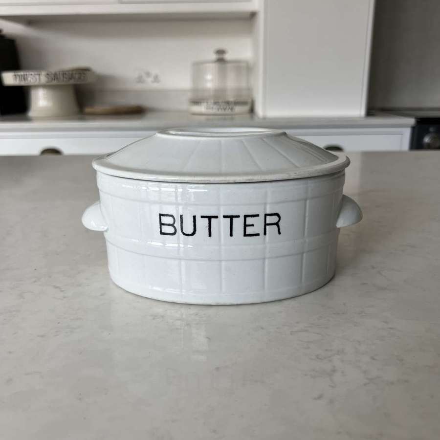 Edwardian White Ironstone Butter. Dish with Original Lid. Lovely Cond.