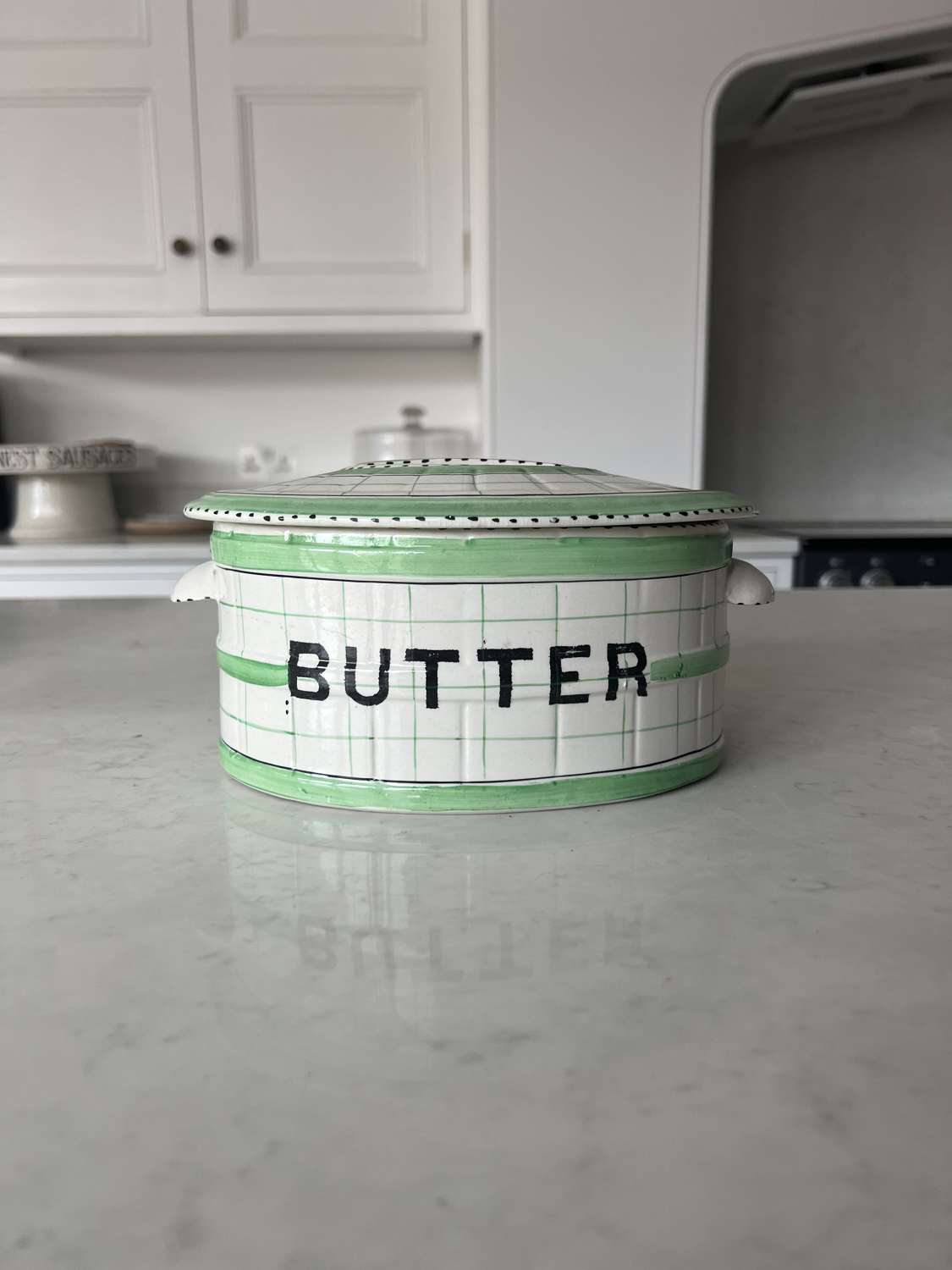 Early 20th Century Ironstone Butter Dish with Orig Lid & Plate