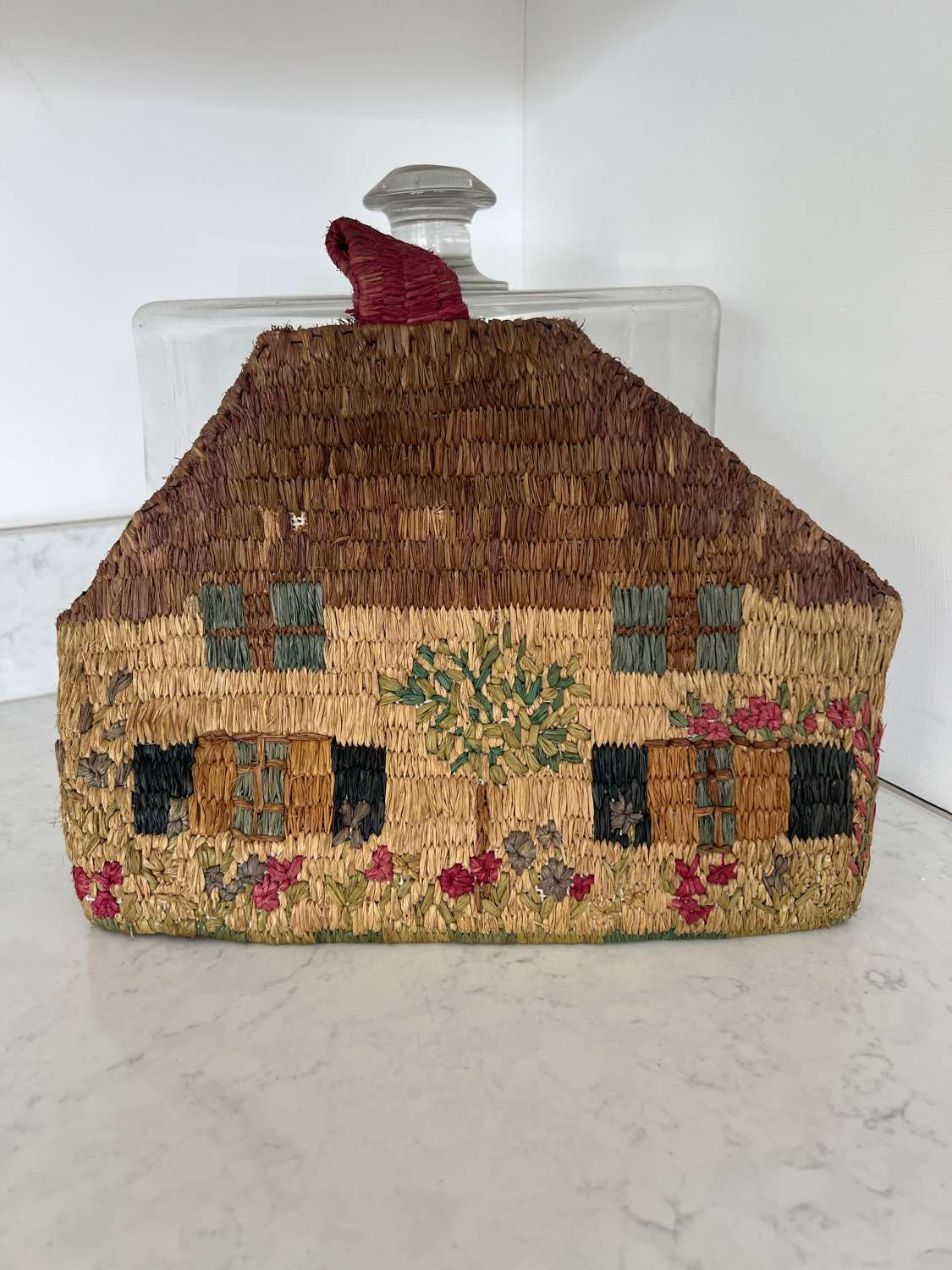 Early 20th Century Raffia Cottage Double Sided Tea Cosy