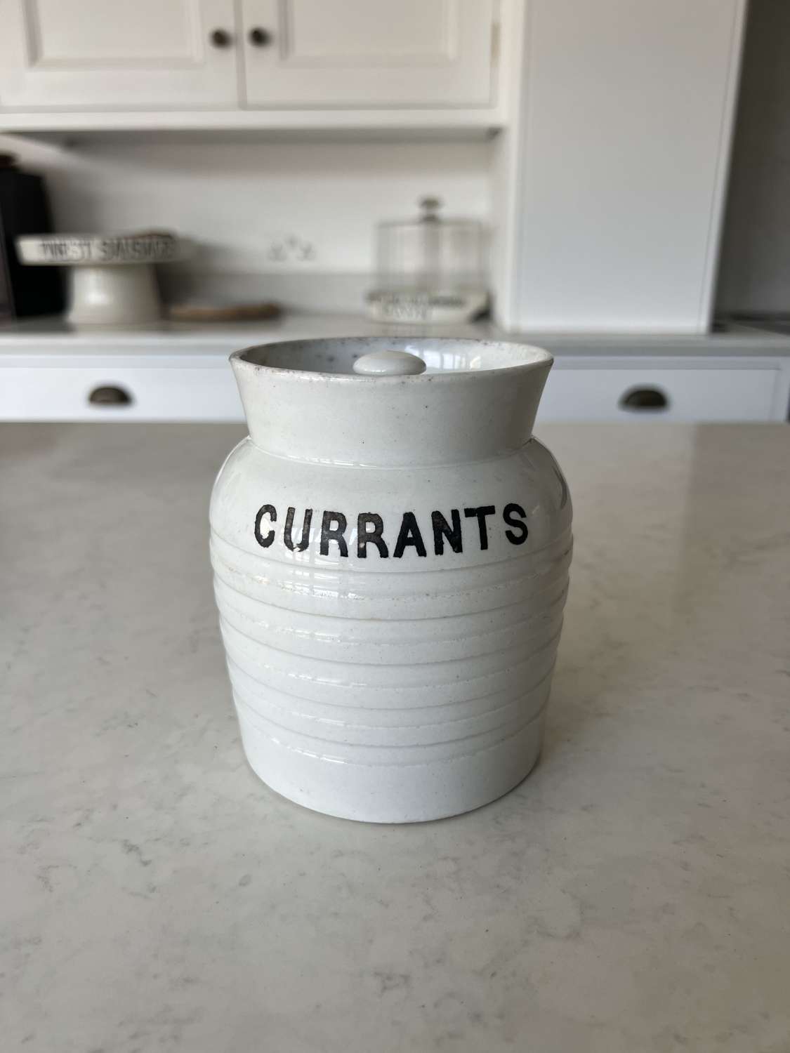 Edwardian White Ironstone CURRANTS Jar with Original Lid