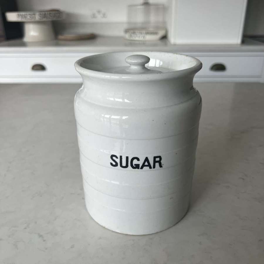 Early 20thC White Ironstone Kitchen Storage Jar - Original Lid - Sugar