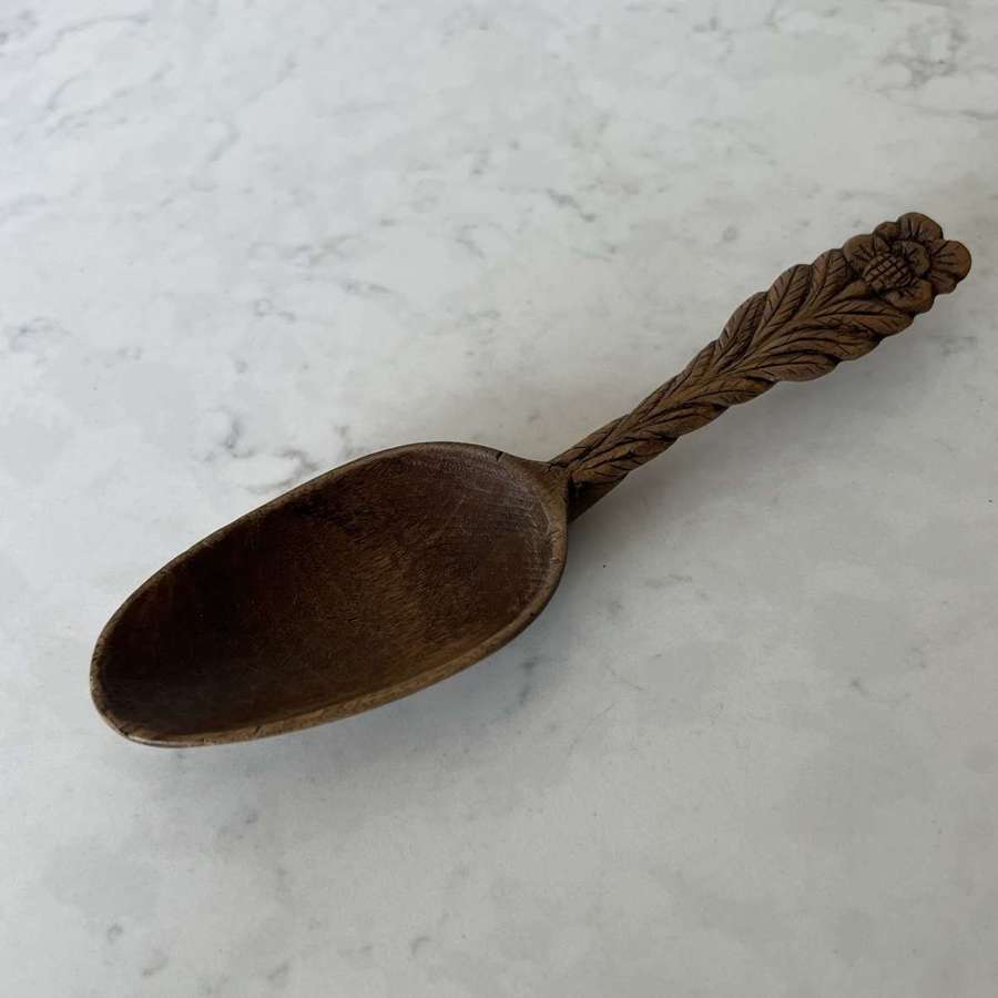 Victorian Welsh Carved Treen Spoon - Initials to Rear