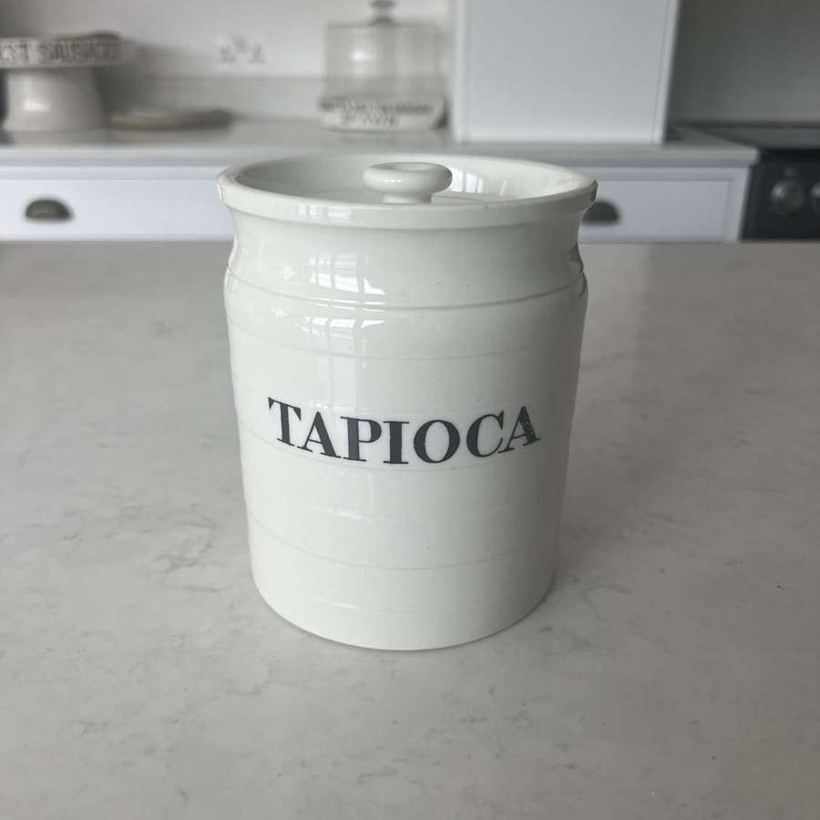 Late Victorian White Ironstone Kitchen Storage Jar with Lid - Tapioca