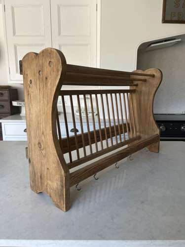 Early 20th Century Pine Single Tier Plate Rack with Shelf Top