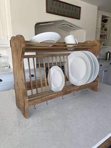 Early 20th Century Pine Single Tier Plate Rack with Shelf Top
