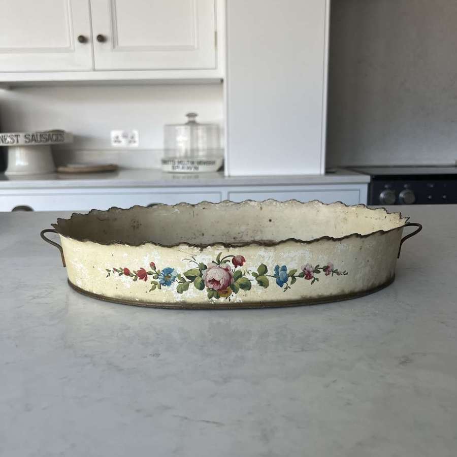 Beautiful Antique Toleware Tray - Floral Both Sides - Carrying Handles