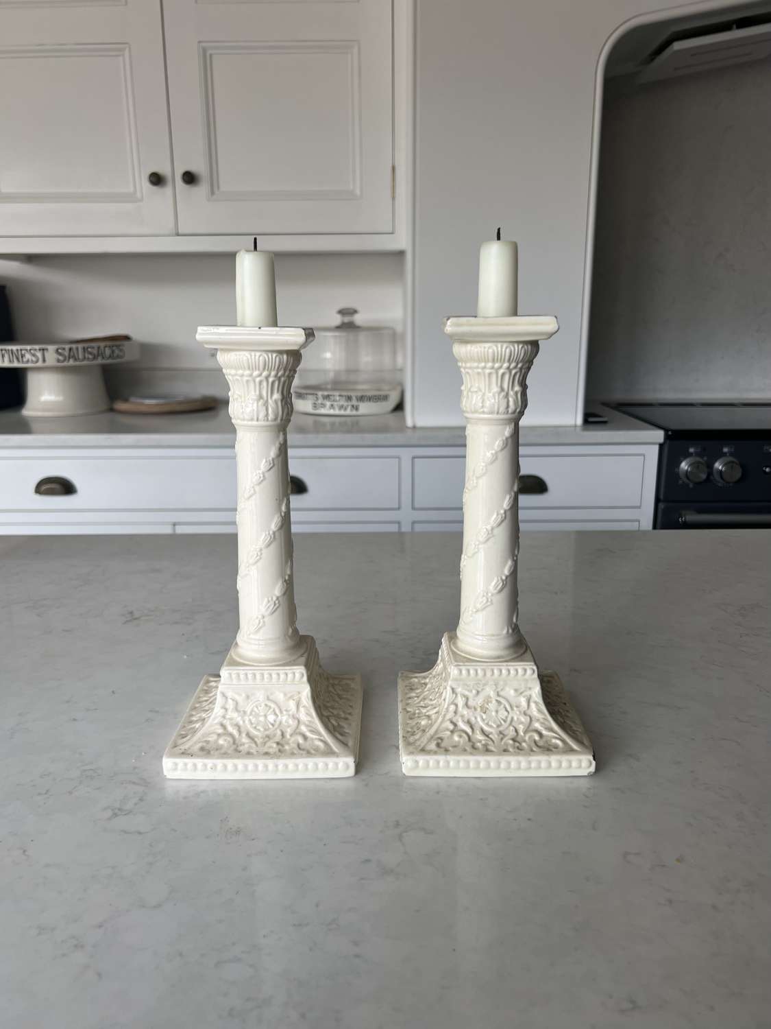 Large Matched Pair of Victorian Column Candlesticks