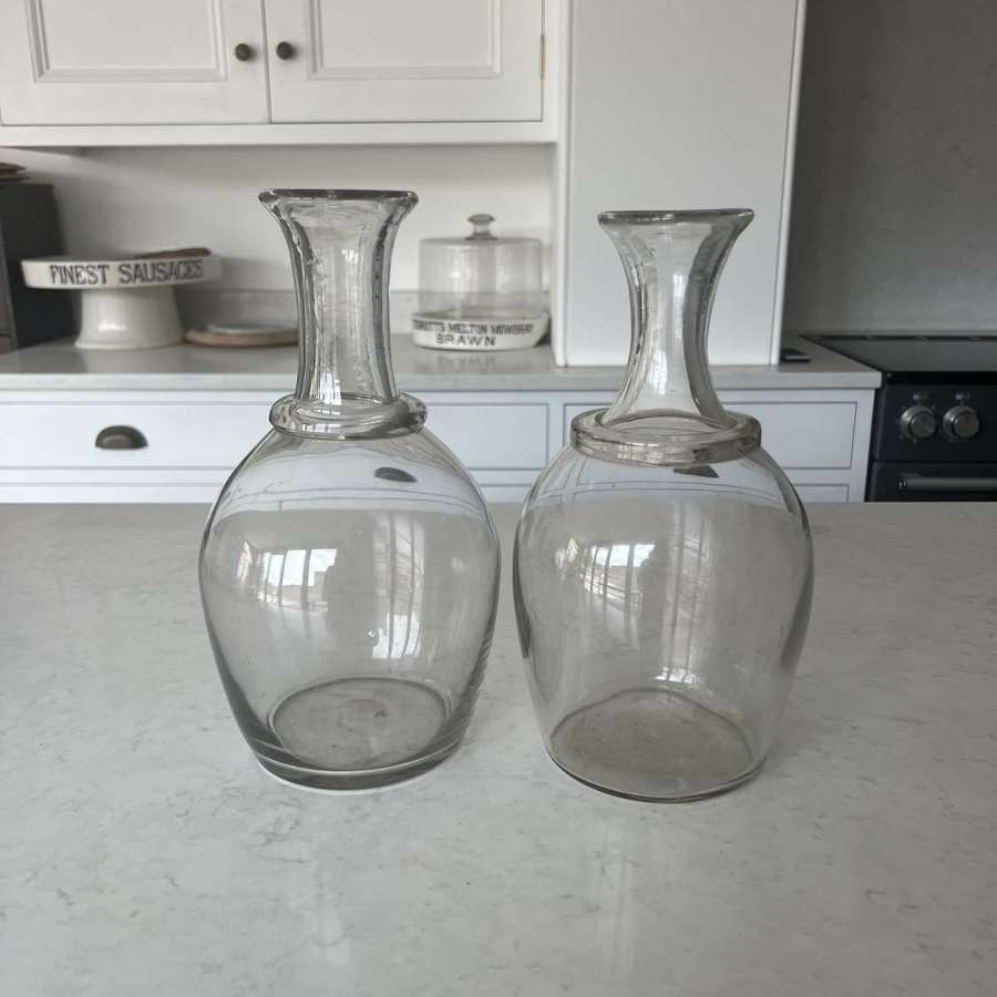 Two Victorian French Hand Blown Glass Carafes - Perfect Wine or Water