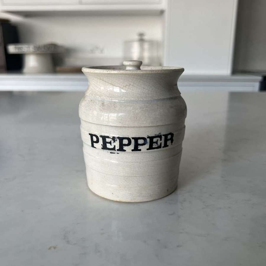 Rare Late Victorian Small White Ironstone Kitchen Storage Jar - Pepper