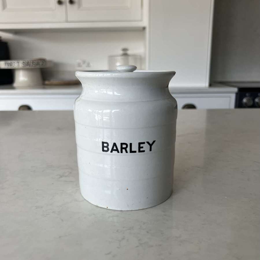 Early 20th Century White Ironstone Kitchen Storage Jar - Barley