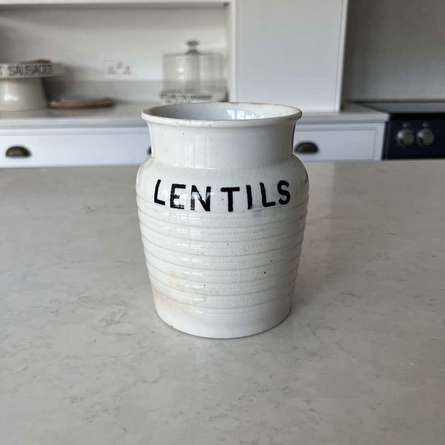 Edwardian White Ironstone Kitchen Lentils Storage Jar with Orig Lid