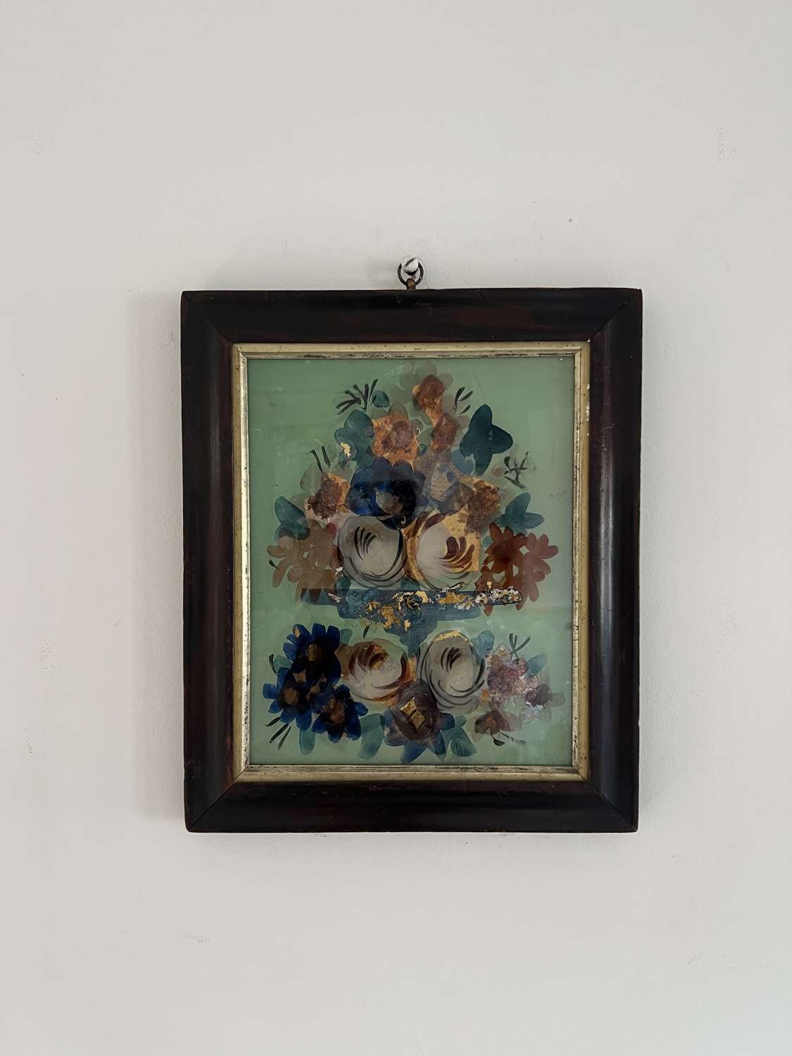 Late Victorian Floral Reverse Painted Glass Picture - Subtle Gilding