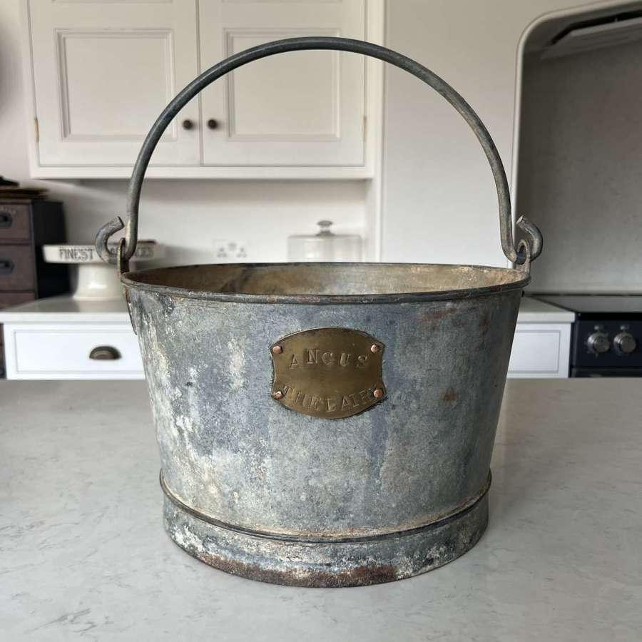 Early 20thC Galvanised Dairy Pail with Brass Plaque - Angus The Dairy