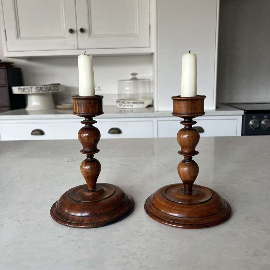 Pair of Early 20th Century Wooden Treen Candlesticks