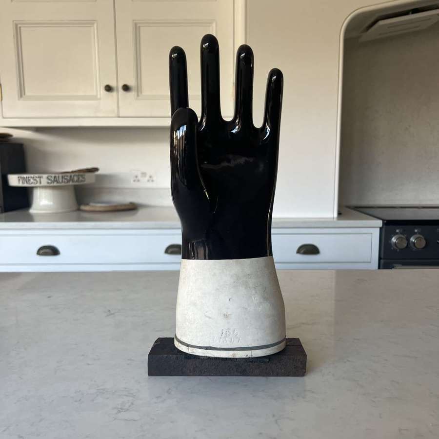 Early 20th Century Men’s Rubber Glove Mould on Orig Iron Factory Base