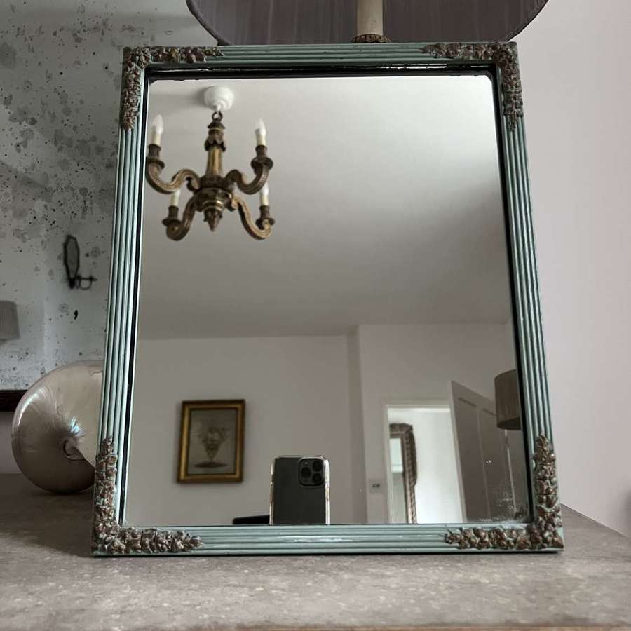 Early 20thC Mirror with Fantastic Orig Paint & Gilded Gesso Corners