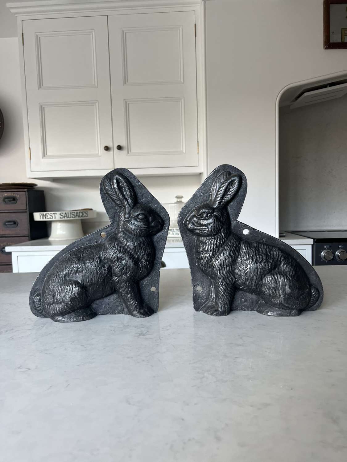 Early 20th Century V Large Cast Aluminium Two Sided Rabbit Mould