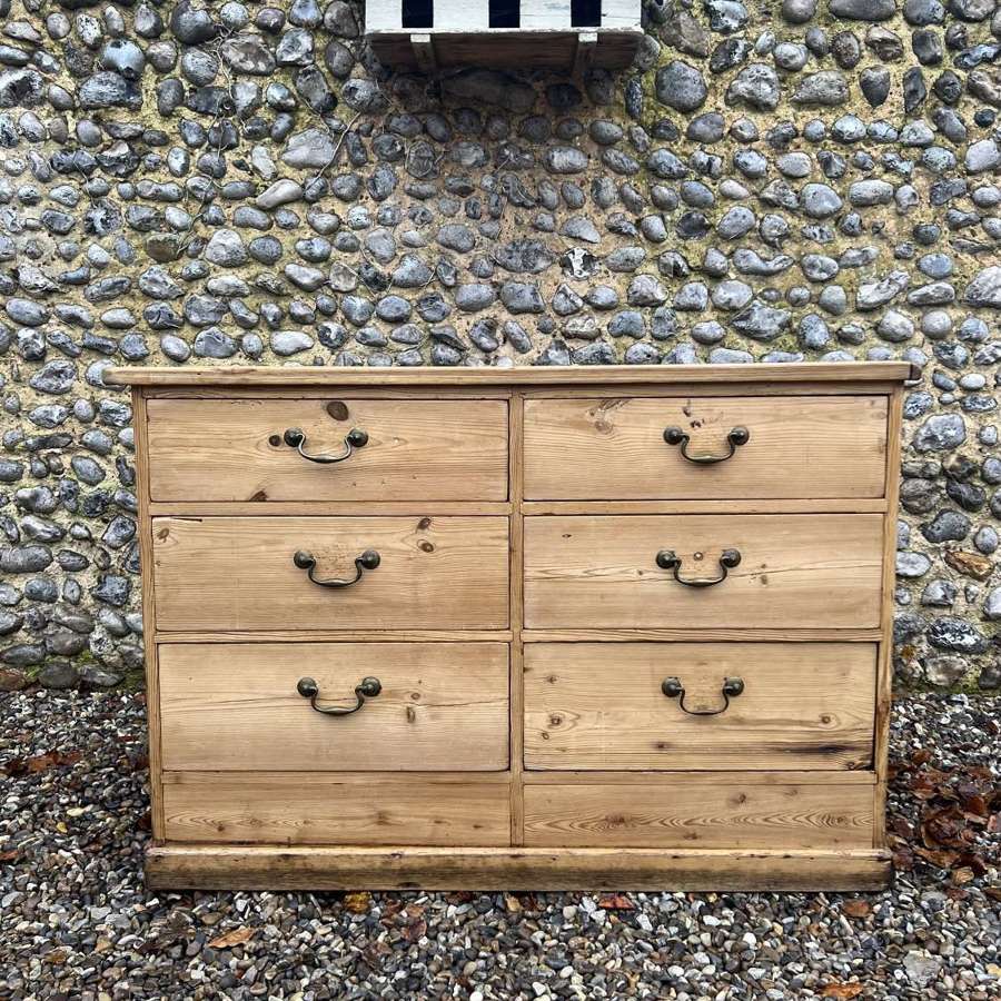 Late Victorian Pine Six Drawer Chest - Perfect Kitchen Base