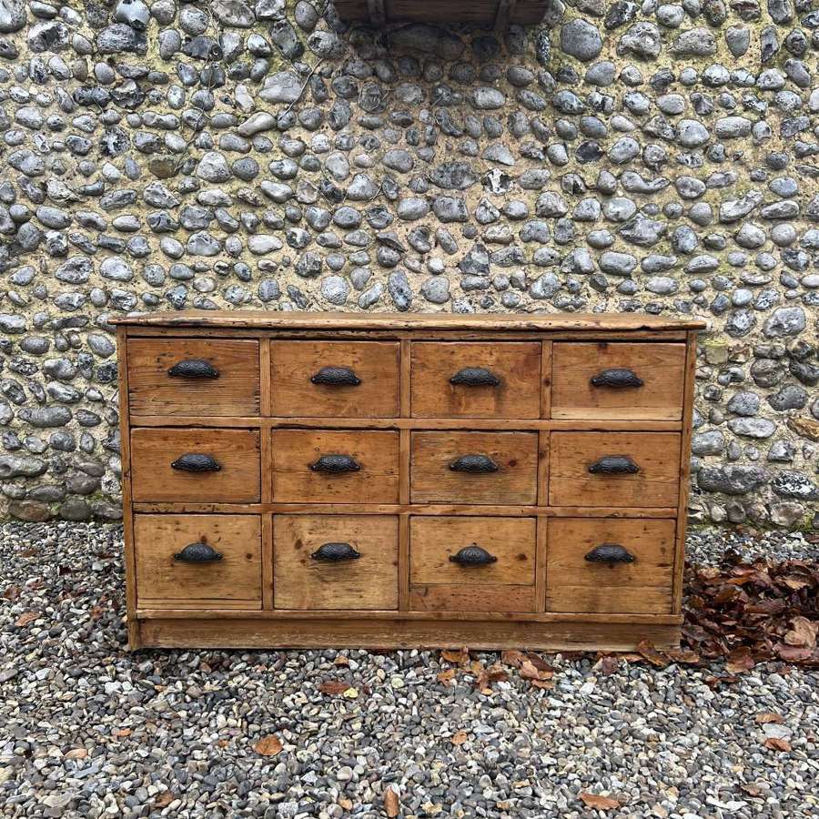 Victorian Pine Shopkeeper&rsquo;s Bank of Twelve Drawers.