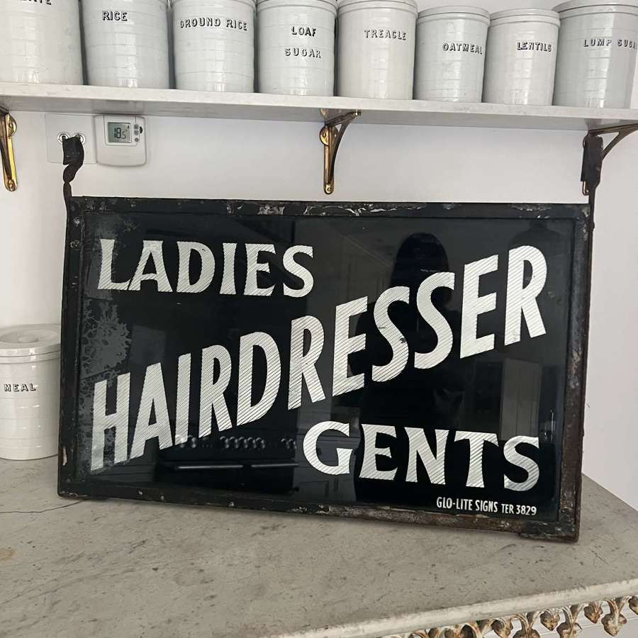 Early 20th Century Double Sided Reverse Glass Painted Hairdresser Sign