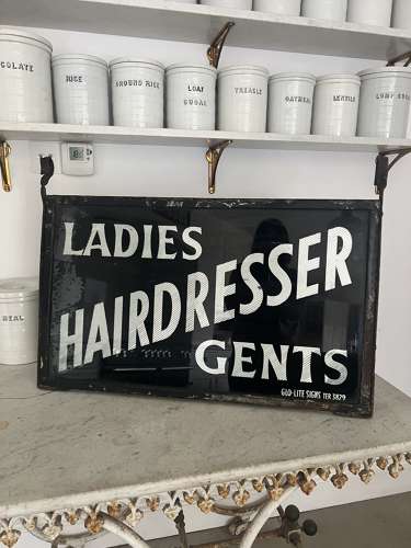 Early 20th Century Double Sided Reverse Glass Painted Hairdresser Sign