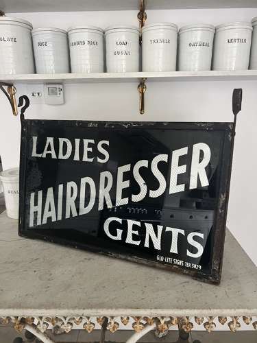 Early 20th Century Double Sided Reverse Glass Painted Hairdresser Sign