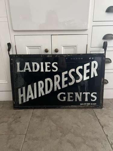 Early 20th Century Double Sided Reverse Glass Painted Hairdresser Sign