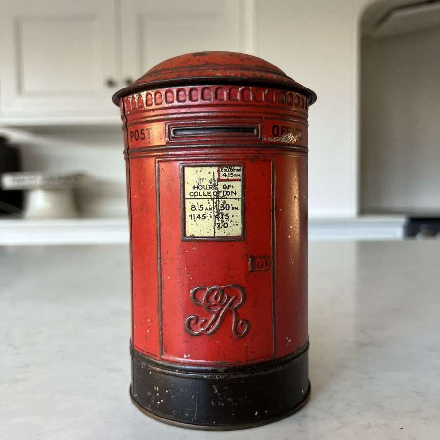 Early 20th Century Post Box Biscuit Tin - Tea Caddy - Lift Off Lid
