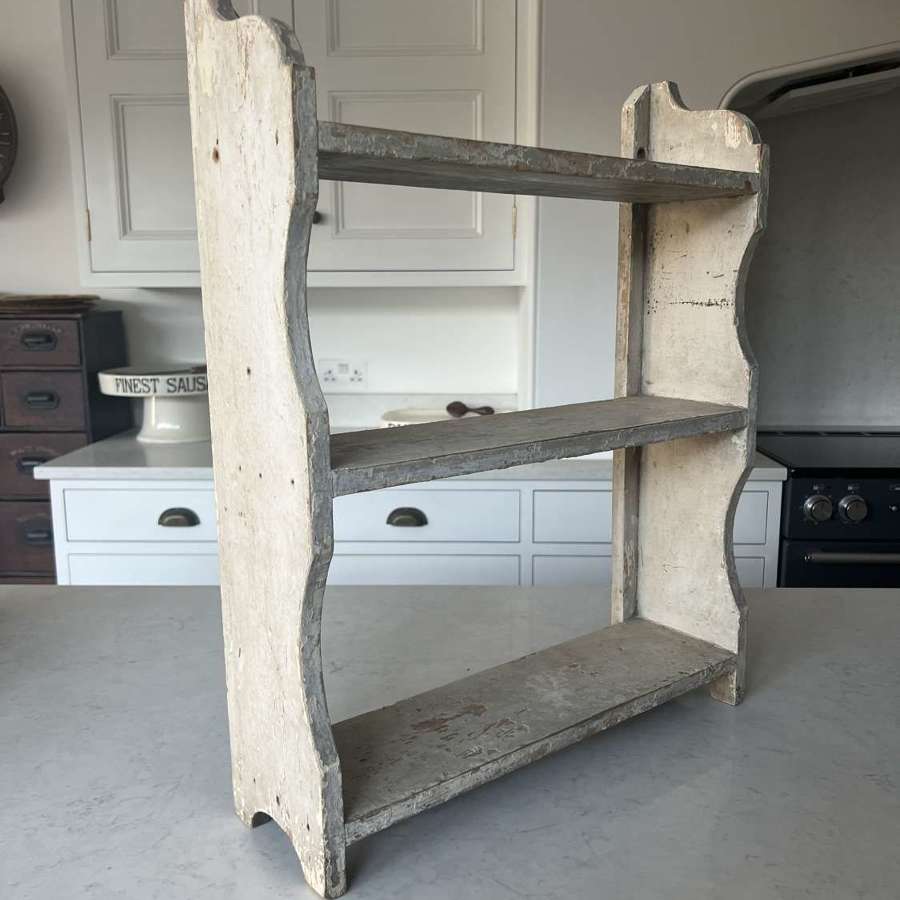 Late Victorian Small Pine Wall Shelves in Chippy Paint