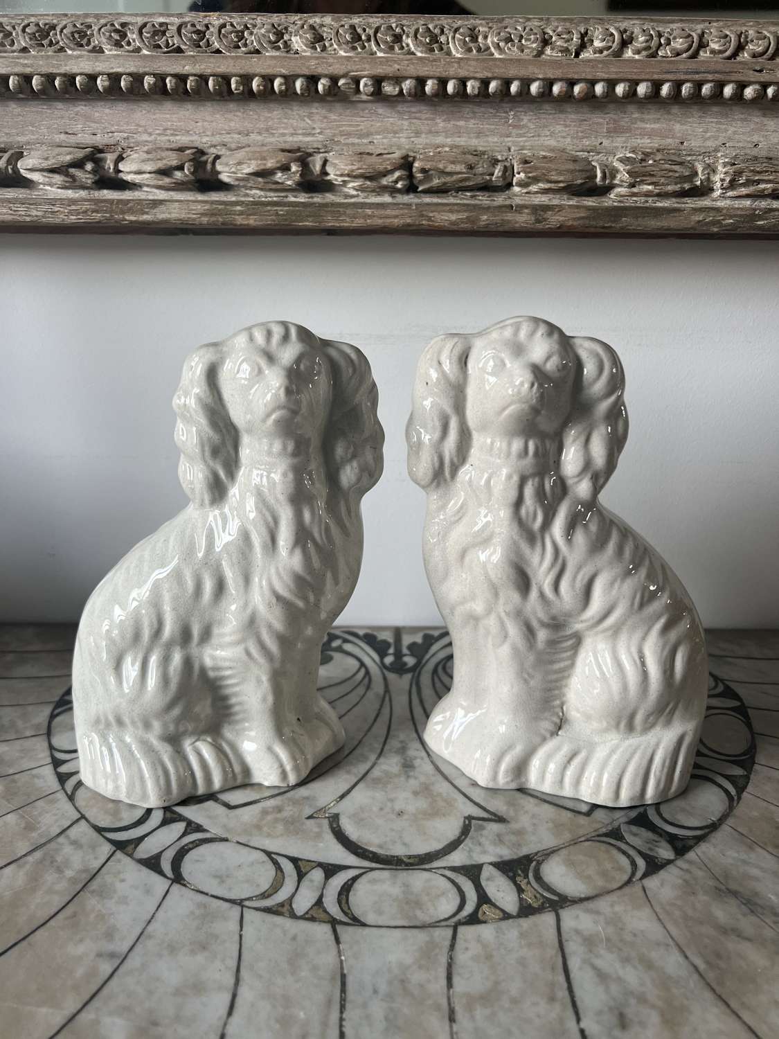 Pair of Victorian Plain White Ironstone Staffordshire Dogs