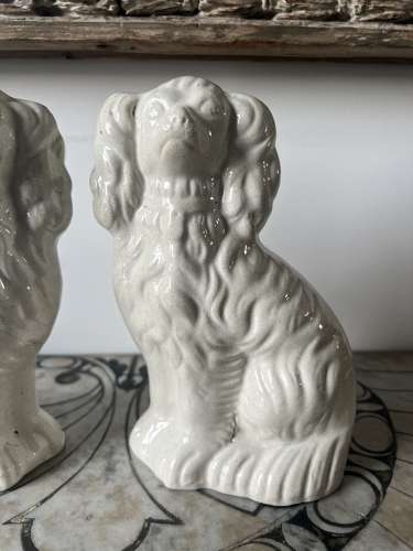 Pair of Victorian Plain White Ironstone Staffordshire Dogs