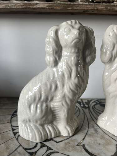 Pair of Victorian Plain White Ironstone Staffordshire Dogs