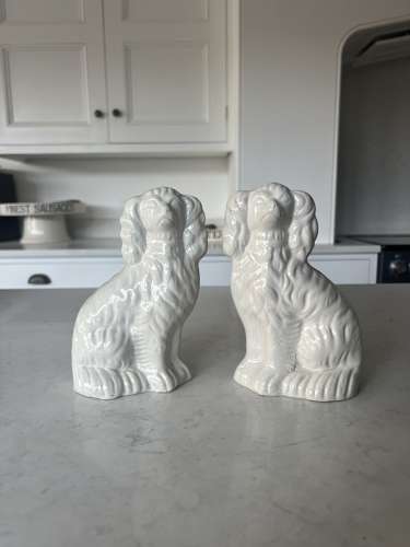 Pair of Victorian Plain White Ironstone Staffordshire Dogs