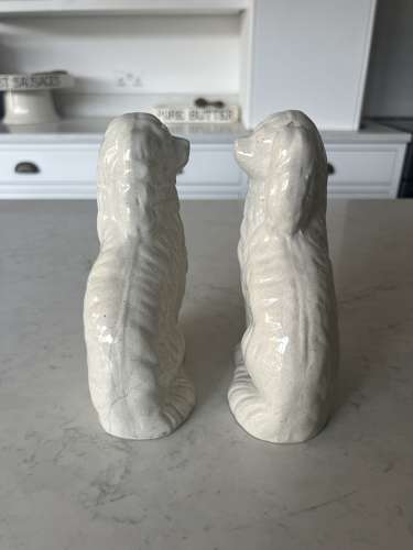 Pair of Victorian Plain White Ironstone Staffordshire Dogs